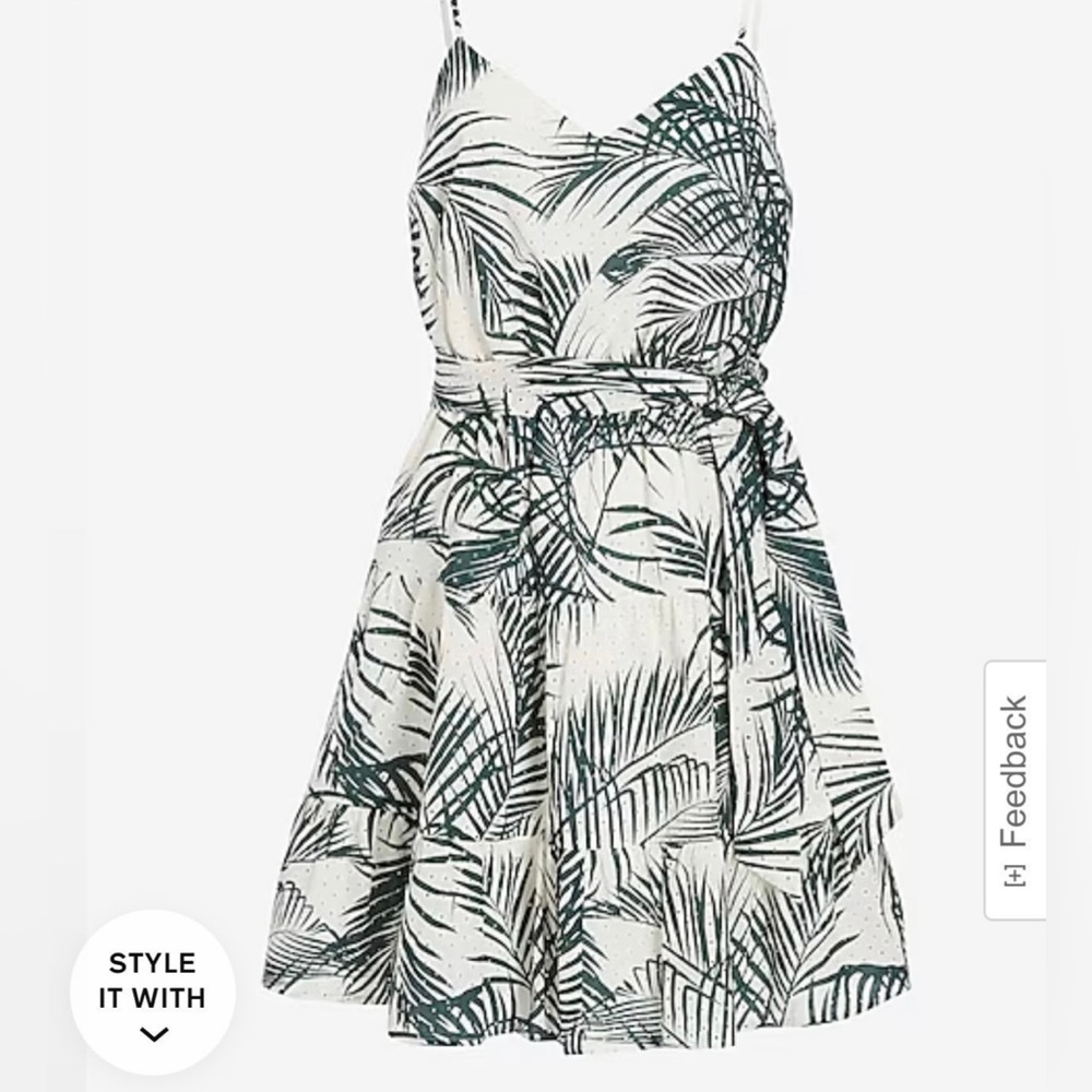Express palm print eyelet dress size xs